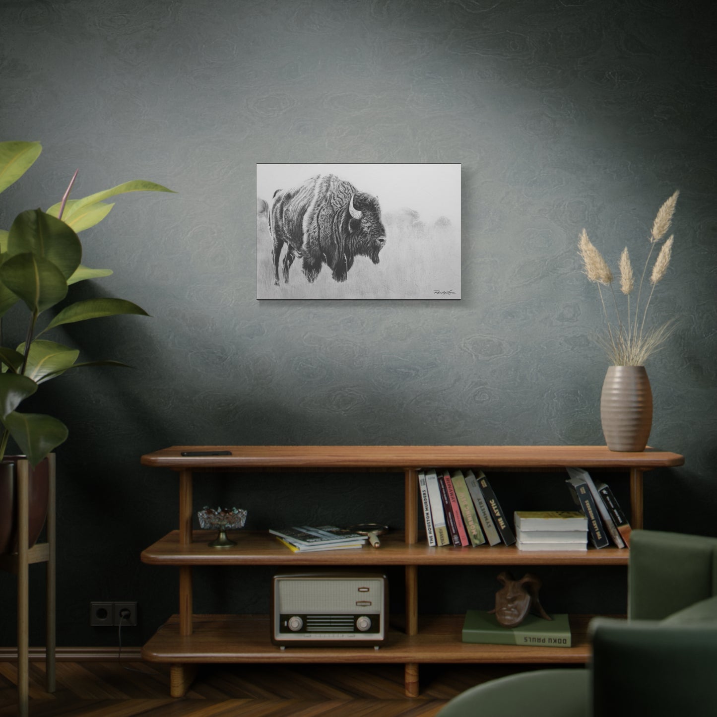Prairie Bison, Buffalo Charcoal Art Matte Canvas Print — Stretched 1.25" Wall Decor