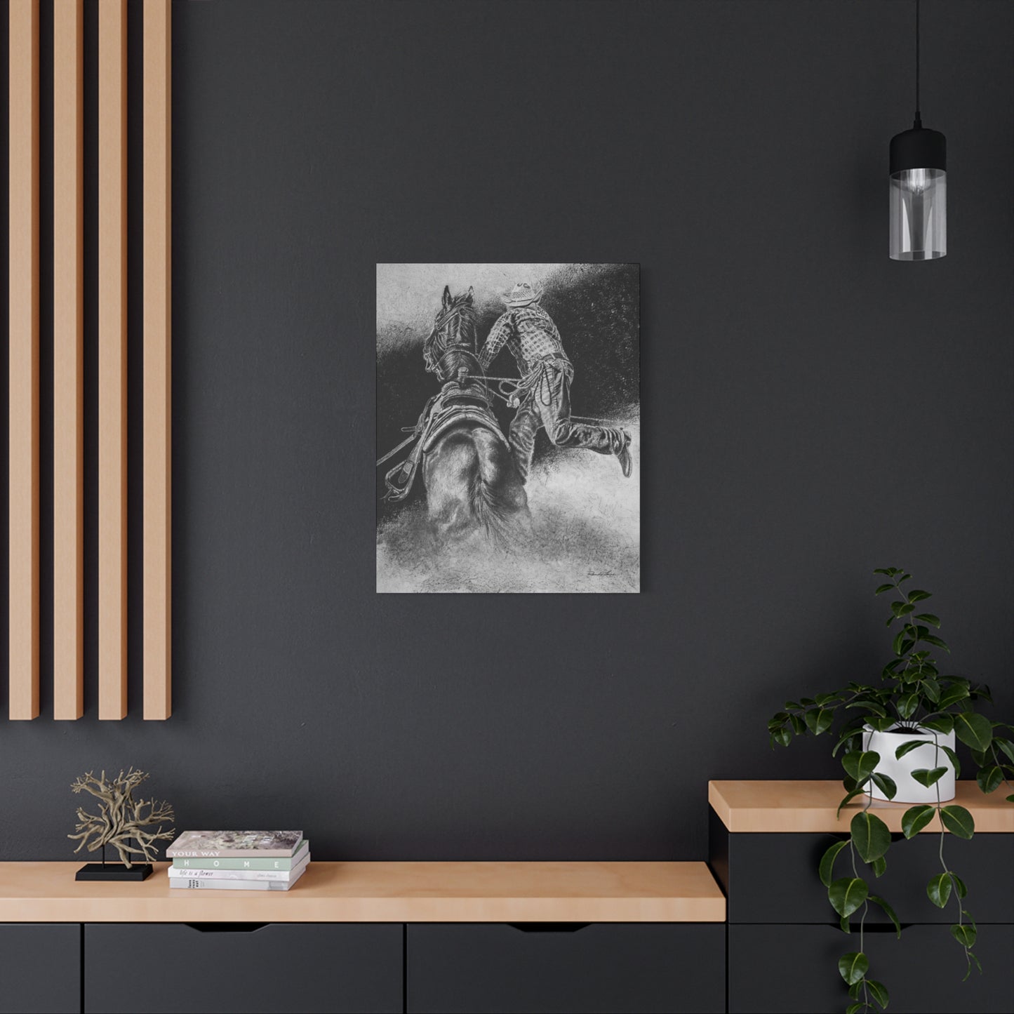 The Dismount. Steer Roper Stretched Canvas Wall Art