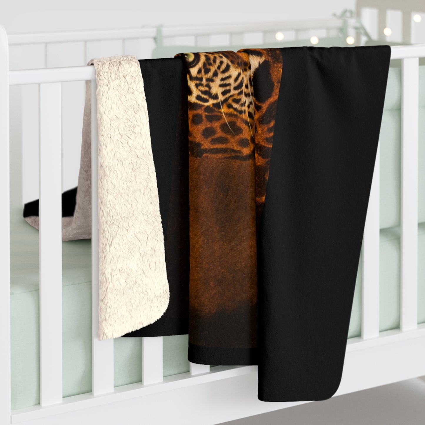 Shadow Hunter, Cozy Sherpa Fleece Blanket with Leopard Design