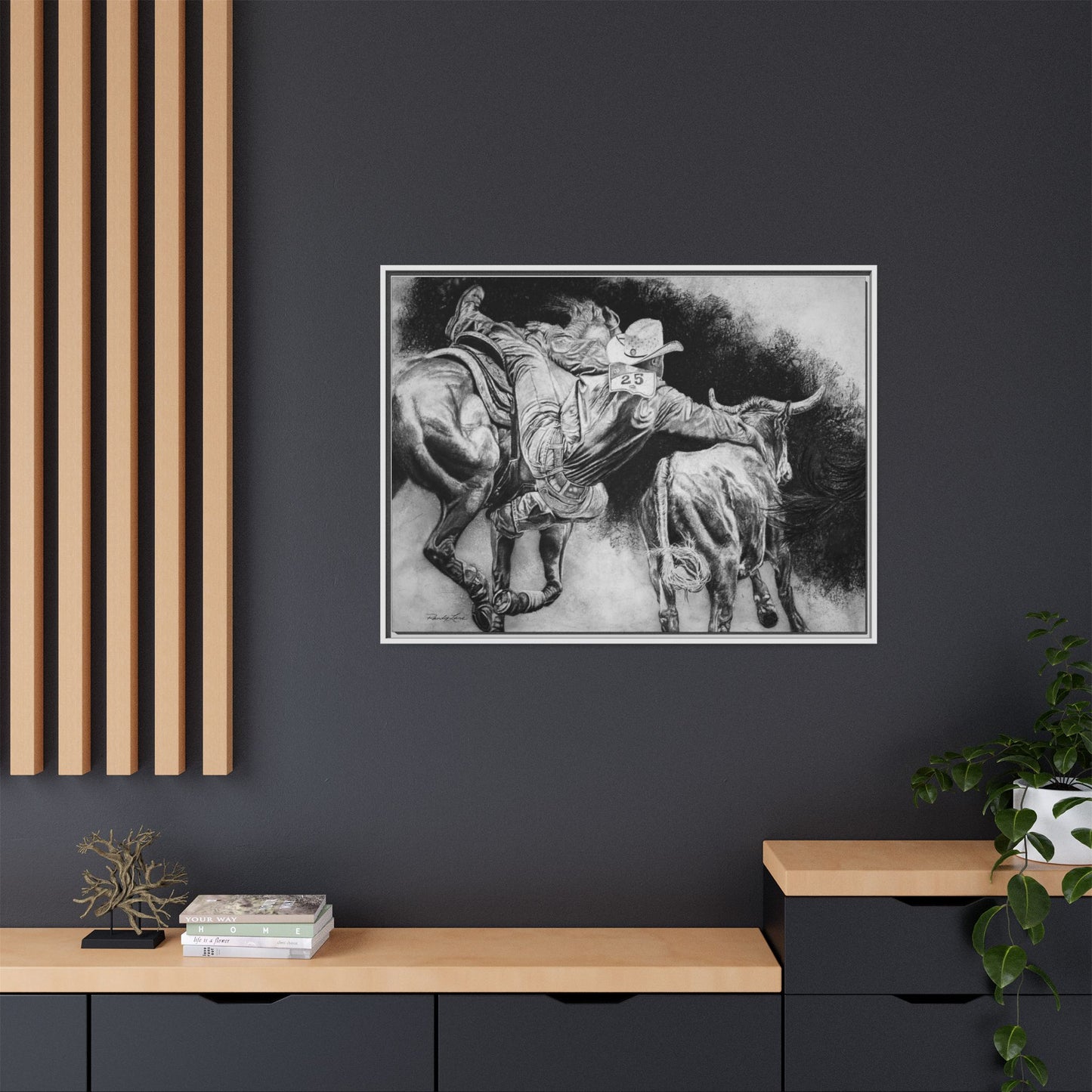 Contact. Cowboy Bulldogger Rodeo Art Framed Stretched Canvas Art