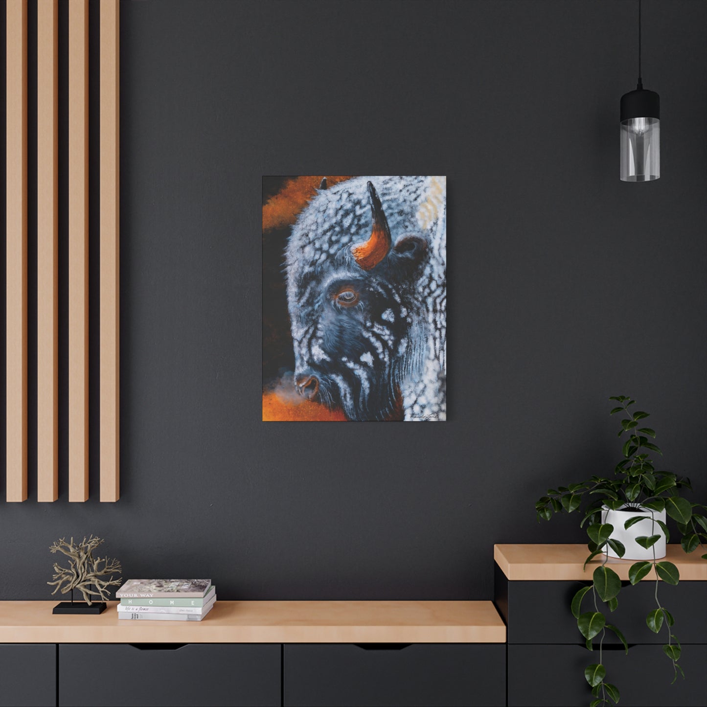 Storm Bison, Stretched Canvas Art Print