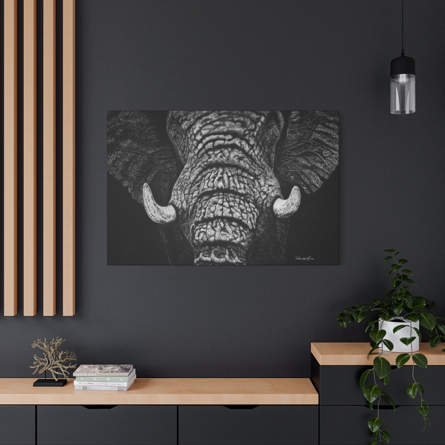 Ebony and Ivory, Stretched Canvas Wall Art Featuring Majestic Elephant
