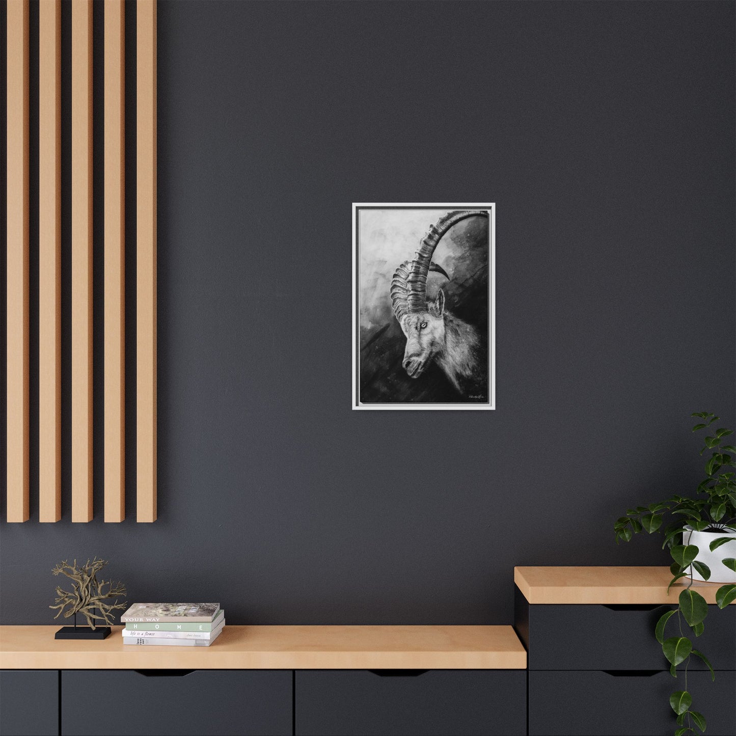 Apex, Alpine Mountain Goat, Framed Matte Canvas Art Print,