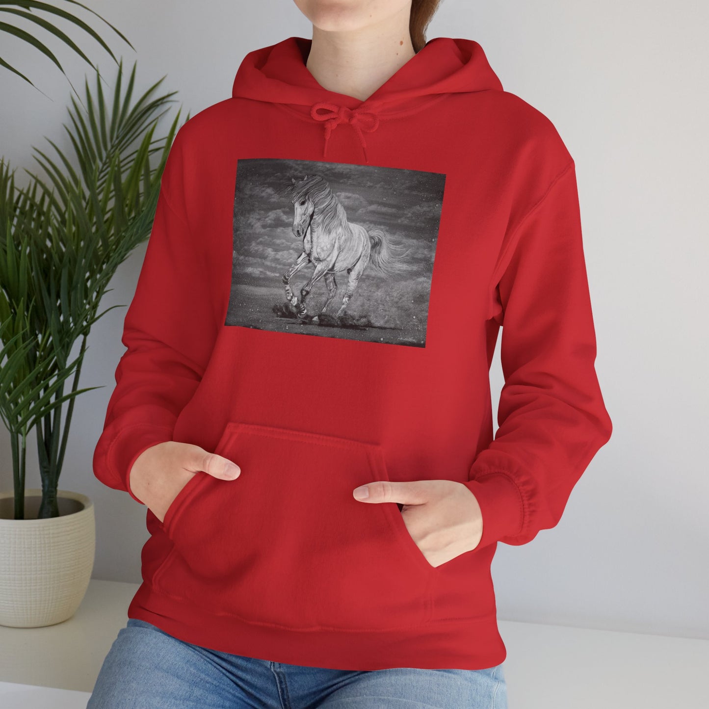 Equine Elegance. Prancing Horse Print Hooded Sweatshirt