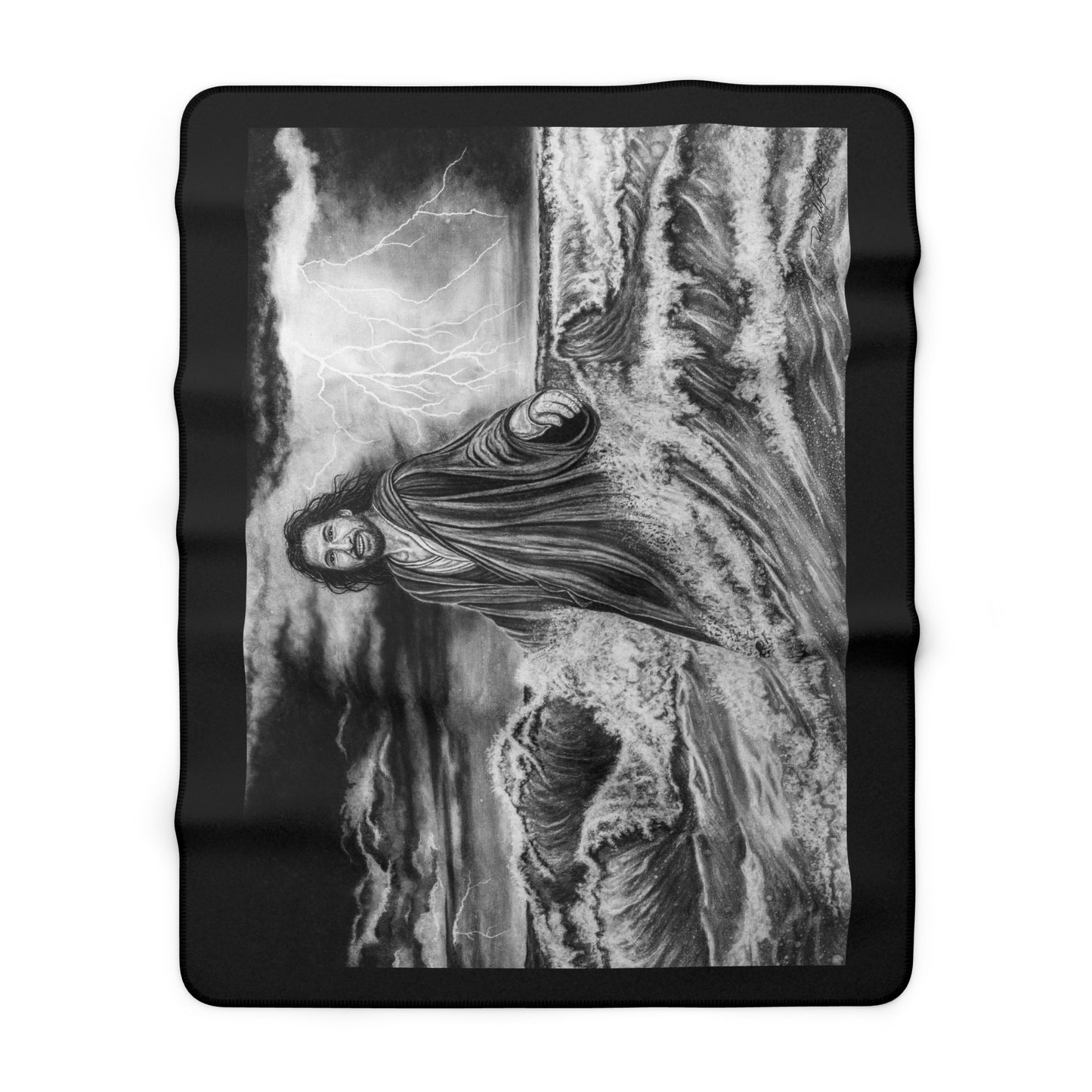 View from the Boat, Jesus Walking on Water Painting Sherpa Fleece Blanket