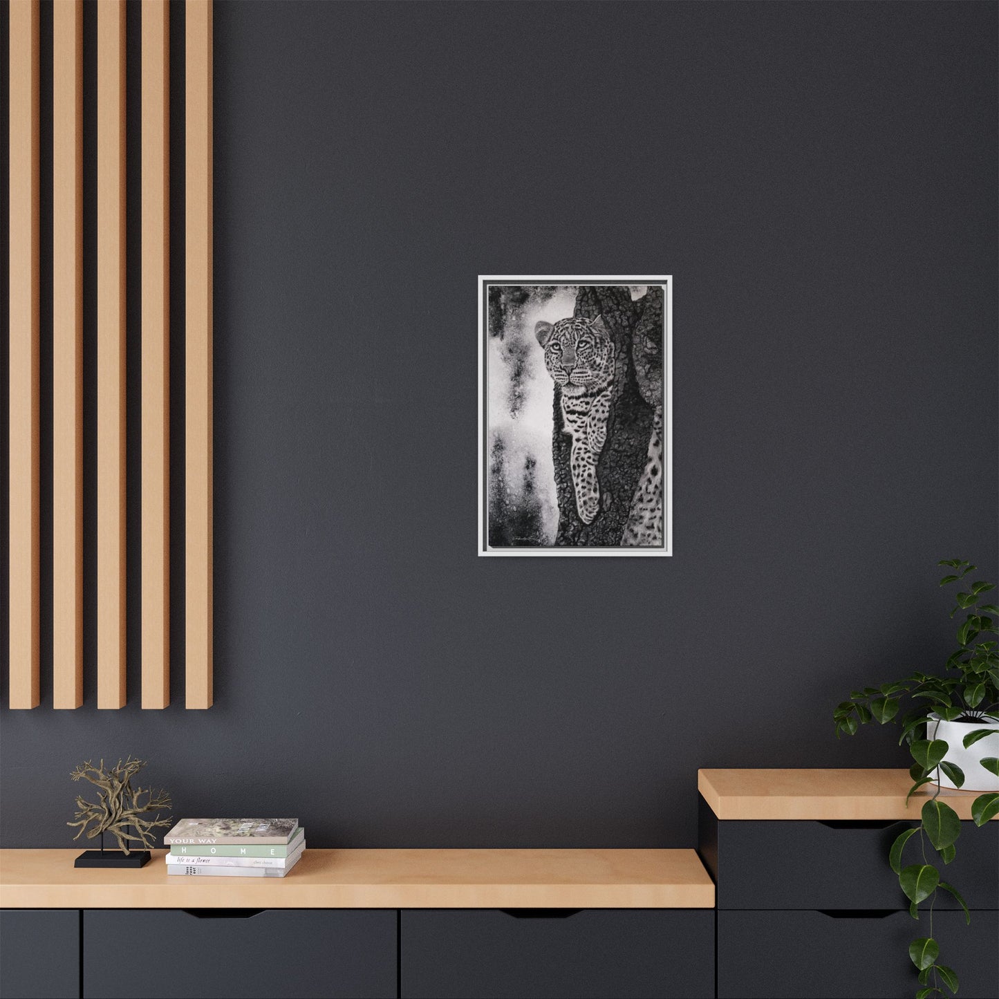 Tree Hugger, Leopard Framed Matte Canvas Wall Art