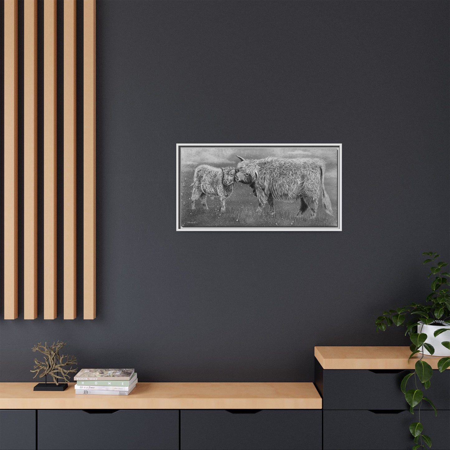 Highland Love, Highland Cattle Framed Canvas Art Print