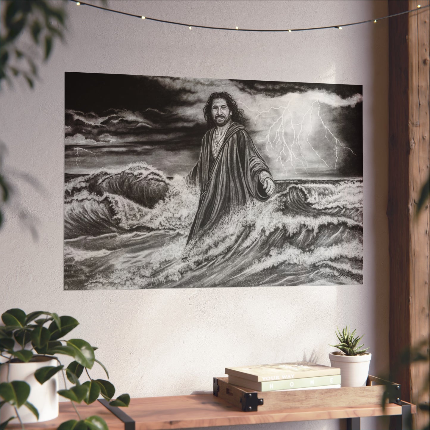View from the Boat, Jesus Walking on Water Painting Fine Art Print — Religious Wall Art