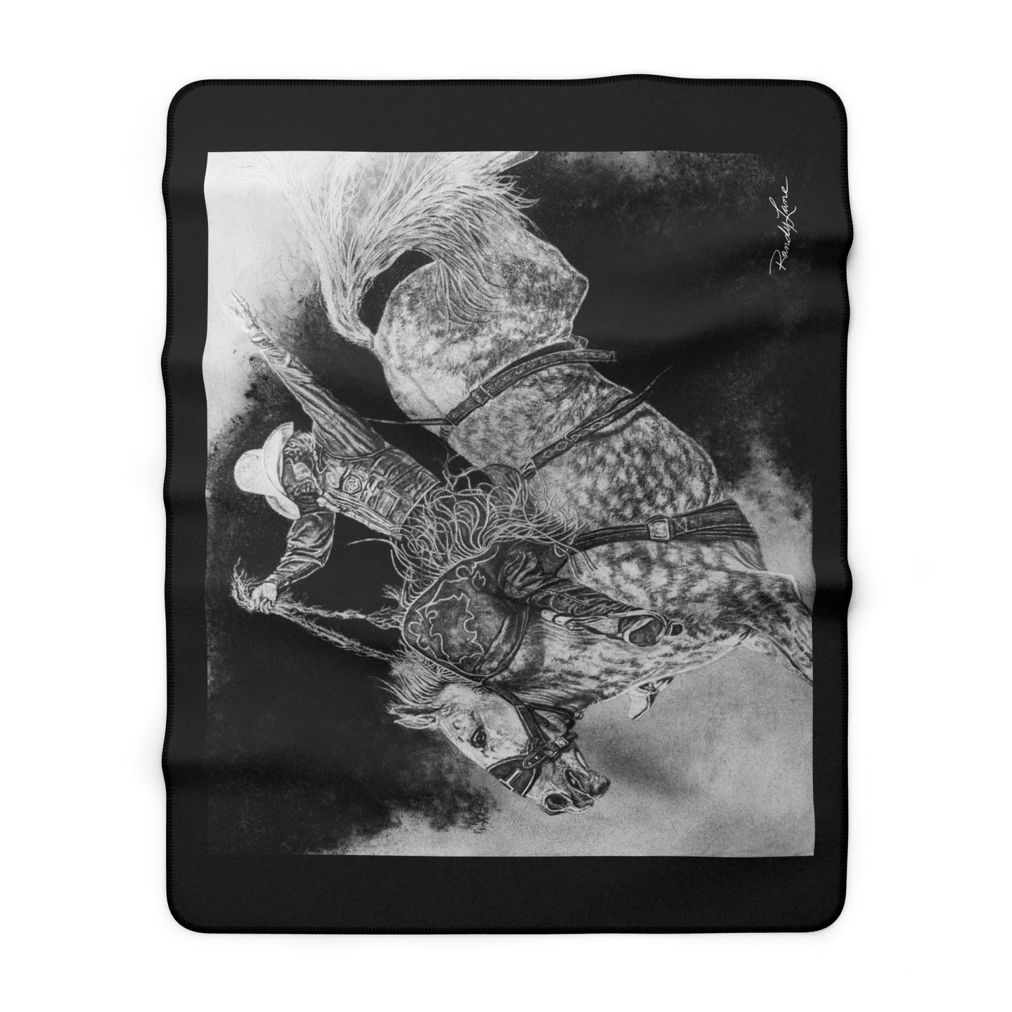 Big Grey, Rodeo Bareback Bronc Painting Sherpa Fleece Blanket — Vintage Rodeo Ranch Throw