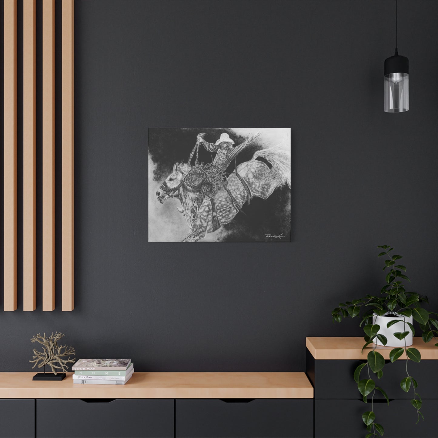 Big Grey, Rodeo Bareback Bronc Painting Canvas Wall Art — Western Rodeo Cowboy Print