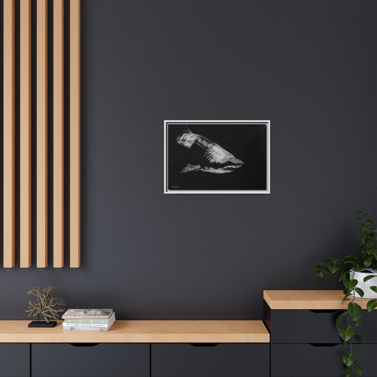 Below, Framed Shark Fine Art Print, Matte Canvas Wall Decor