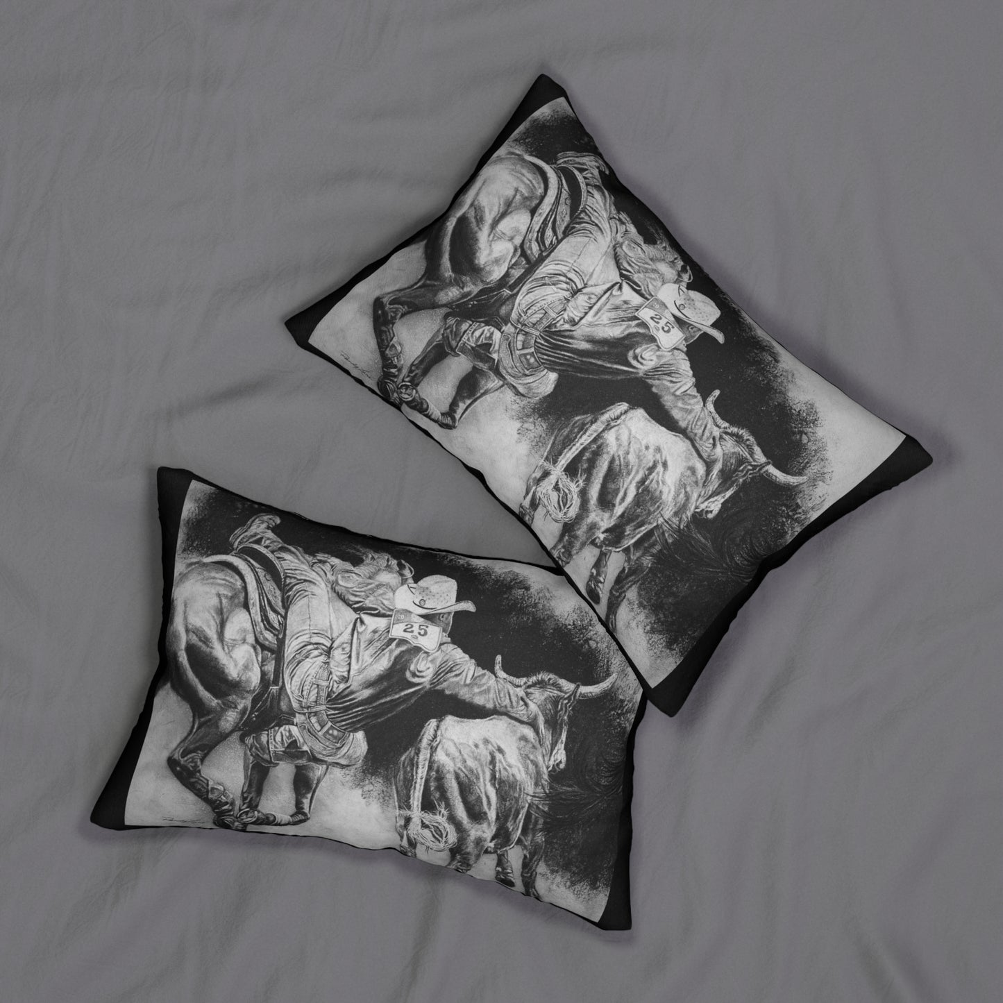 Contact. Cowboy Bulldogger Rodeo Art Spun Polyester Lumbar Pillow