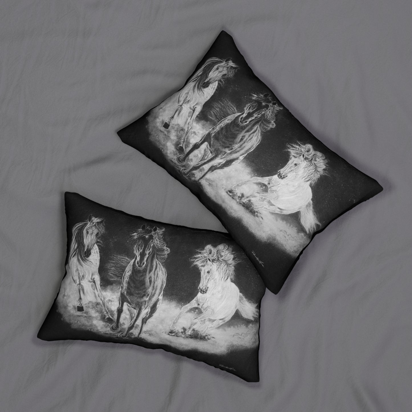 Midnight Run. Horse Art Lumbar Pillow