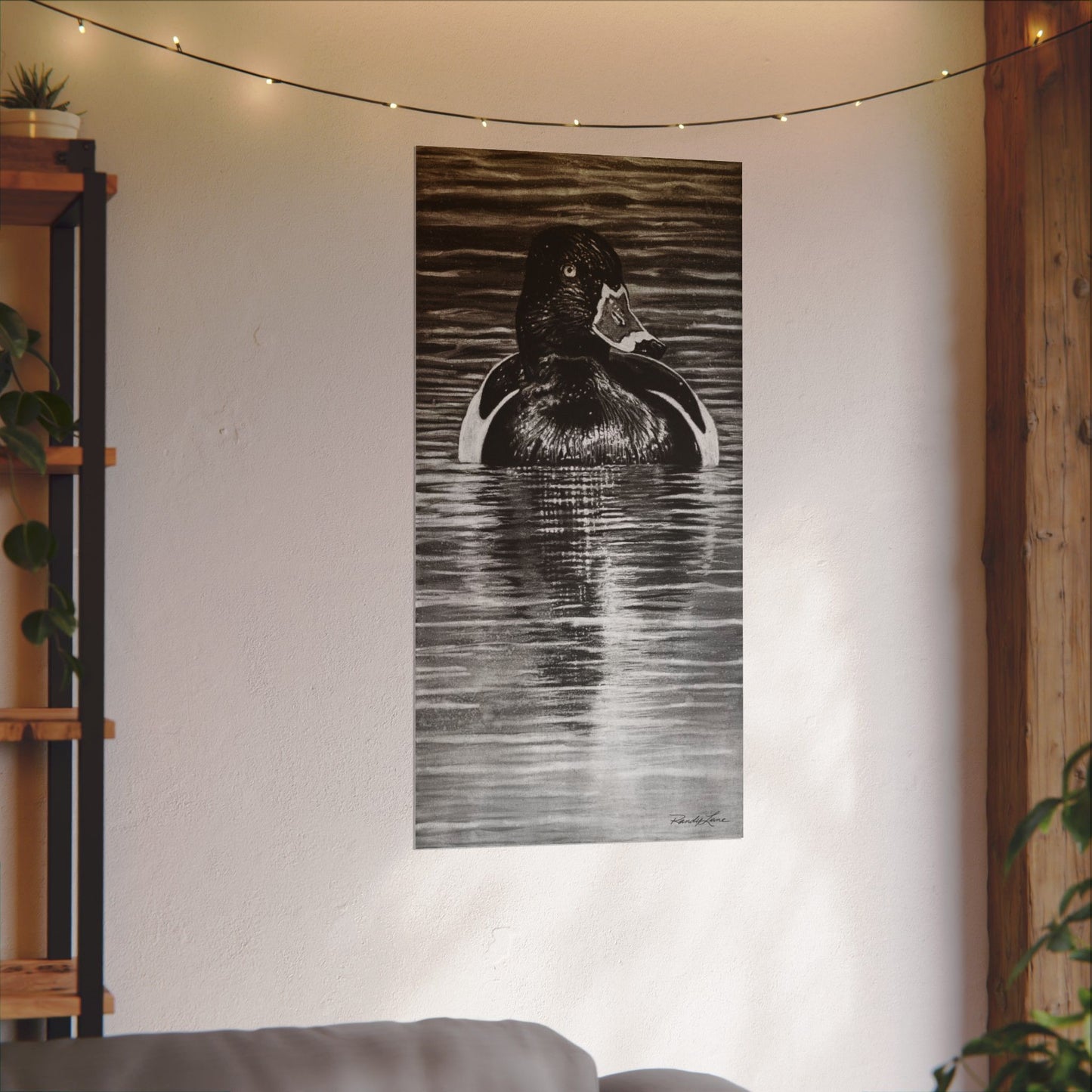 Reflection, Ring necked Duck Painting, Textured Matte Print