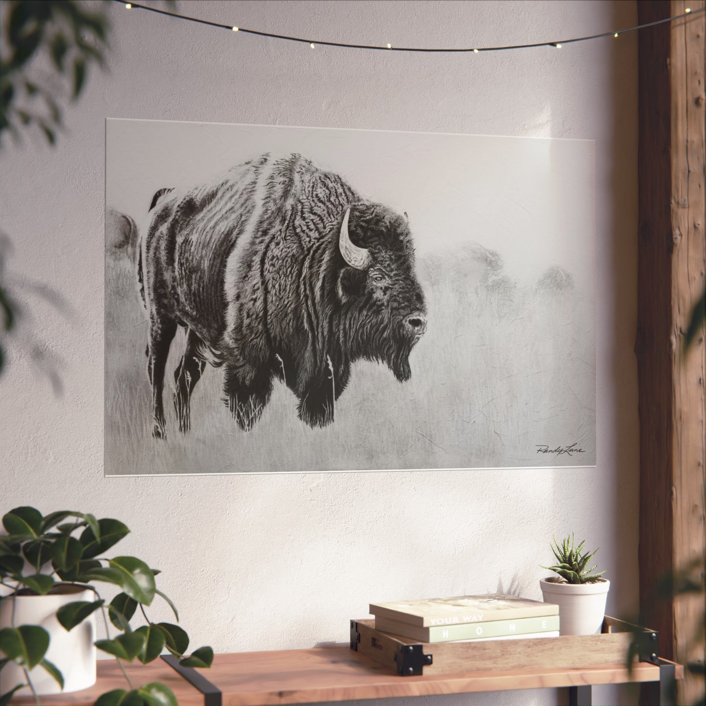 Prairie Bison, Bison Painting Fine Art Print— Black & White Wildlife Print