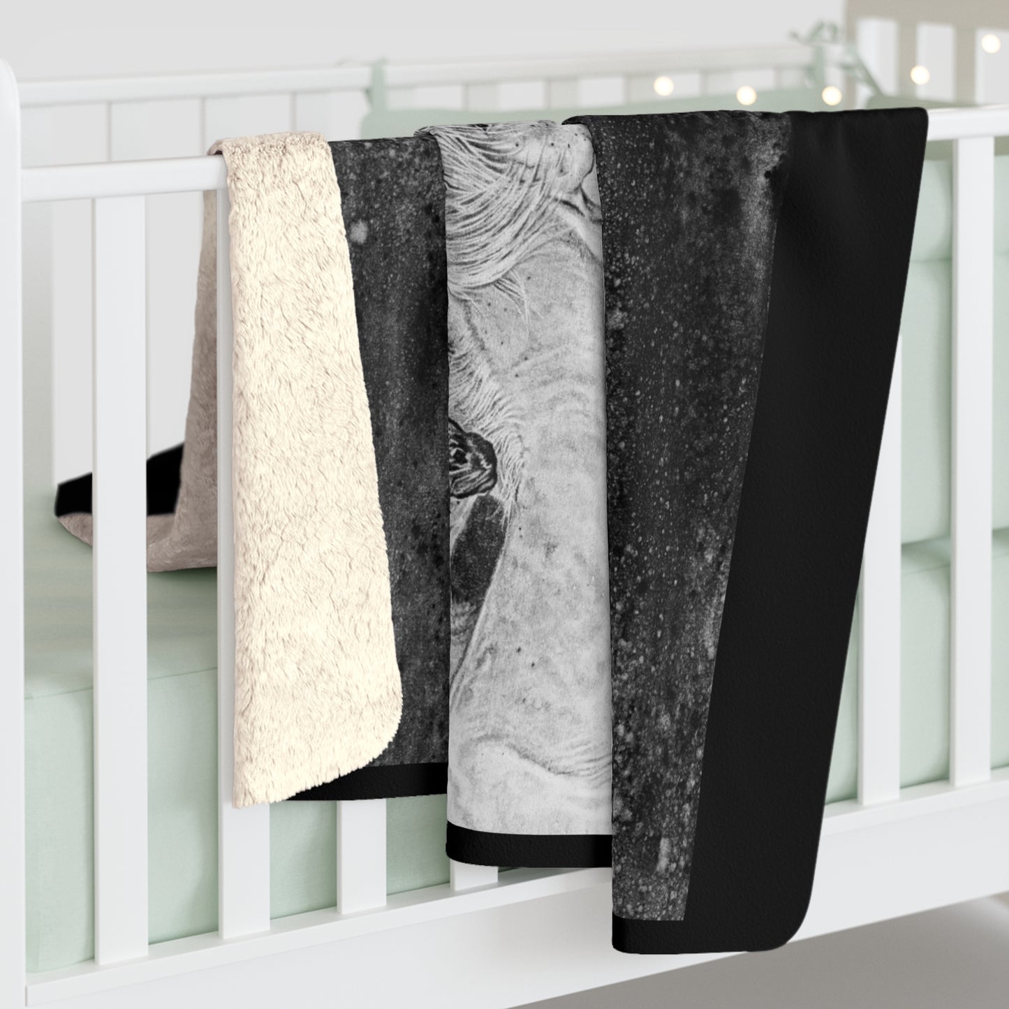 Night Swim, Horse Theme Cozy Sherpa Fleece Blanket