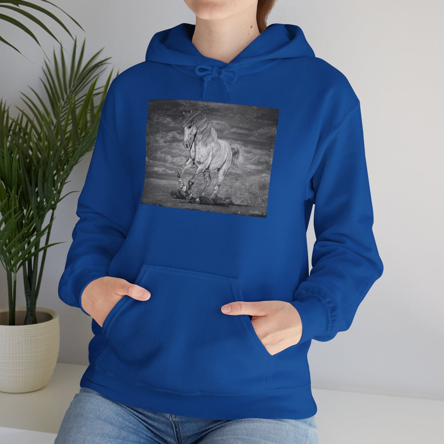 Equine Elegance. Prancing Horse Print Hooded Sweatshirt