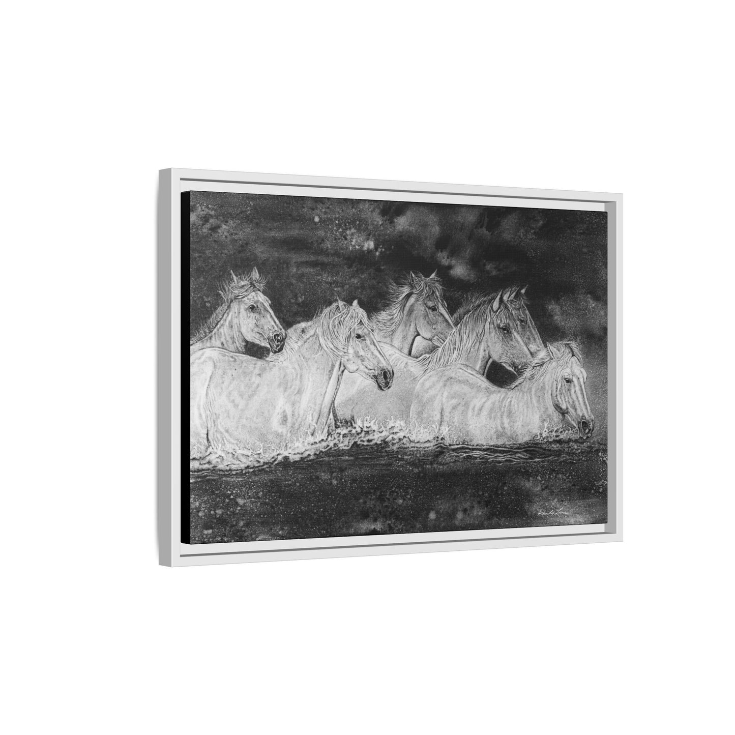 Night Swim, Framed Horse Canvas Art