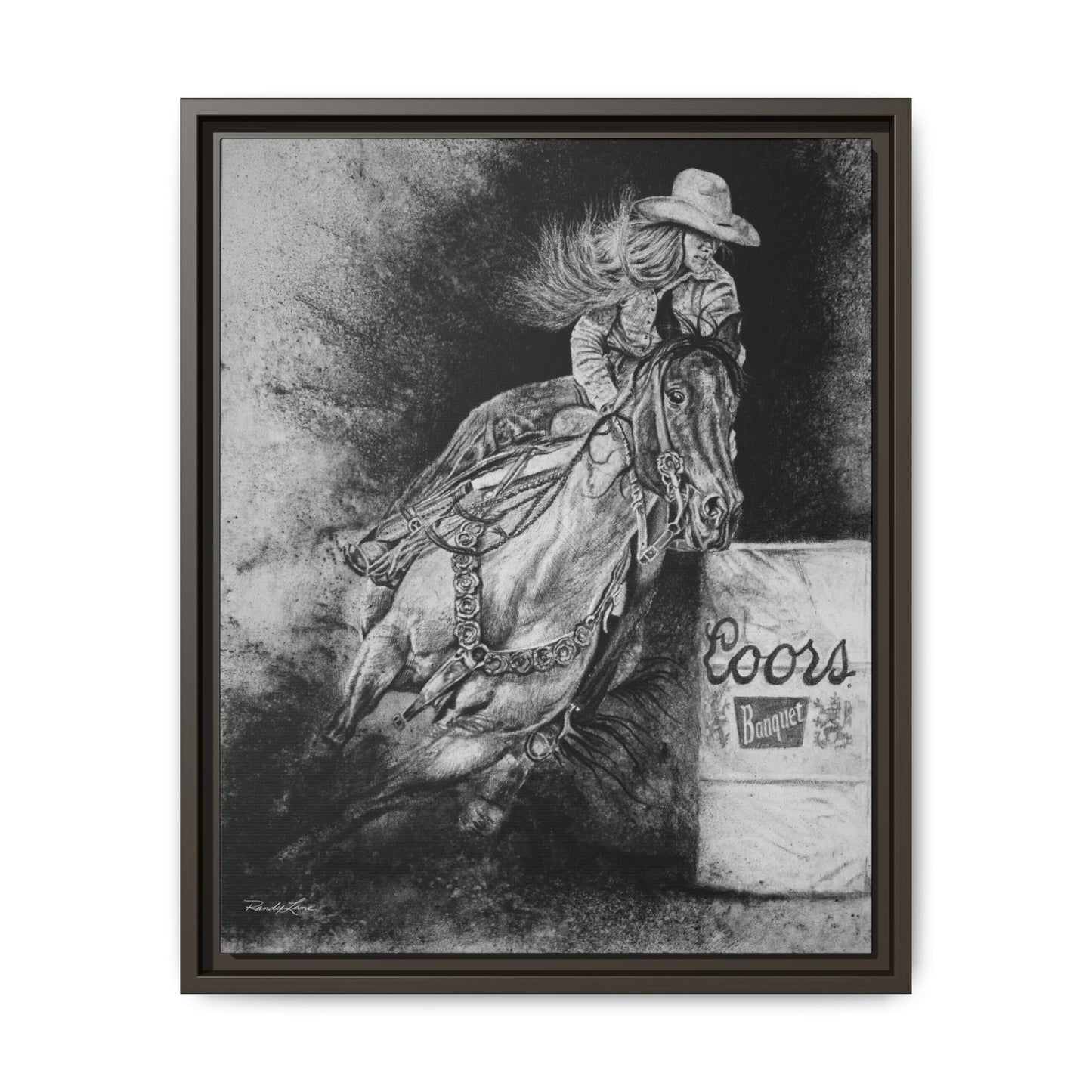 Sophie's Run. Rodeo Barrel Racer Framed Stretched Canvas Art