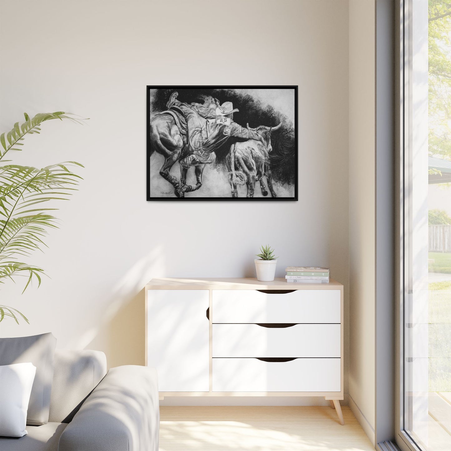 Contact. Cowboy Bulldogger Rodeo Art Framed Stretched Canvas Art