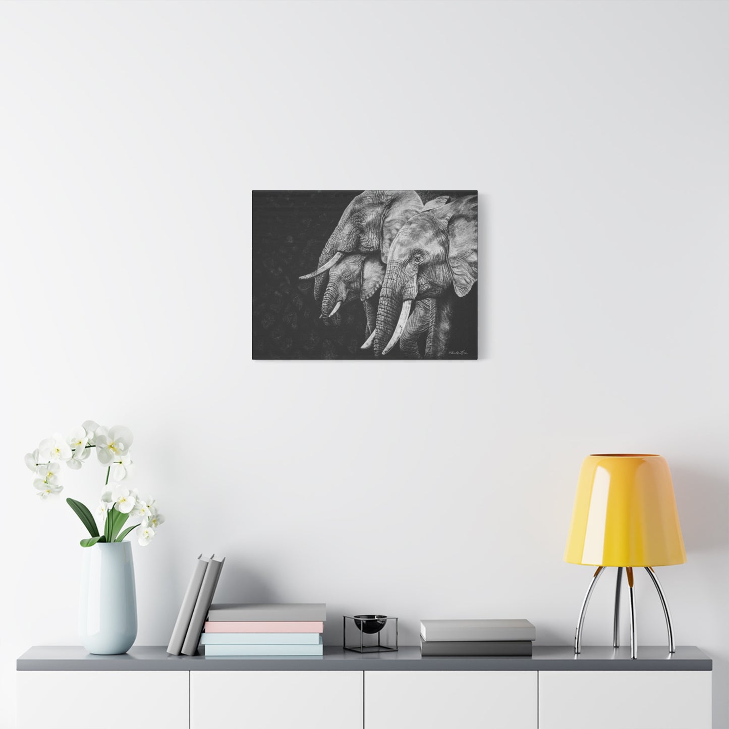 Brushland Bond. Elephant Art Stretched Canvas Print