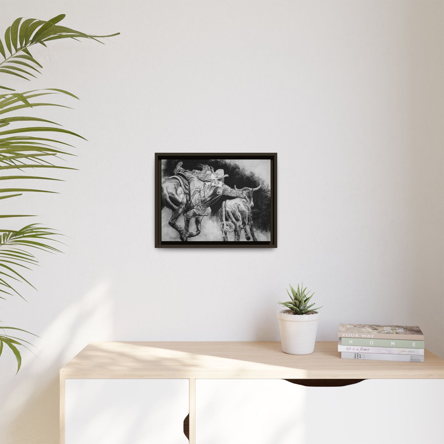 Contact. Cowboy Bulldogger Rodeo Art Framed Stretched Canvas Art