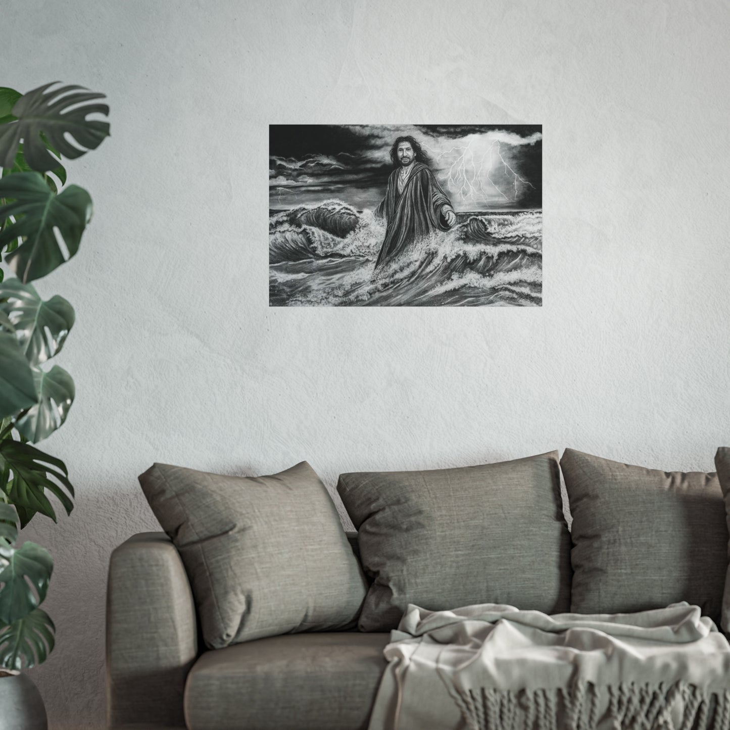 View from the Boat, Jesus Walking on Water Painting Fine Art Print — Religious Wall Art