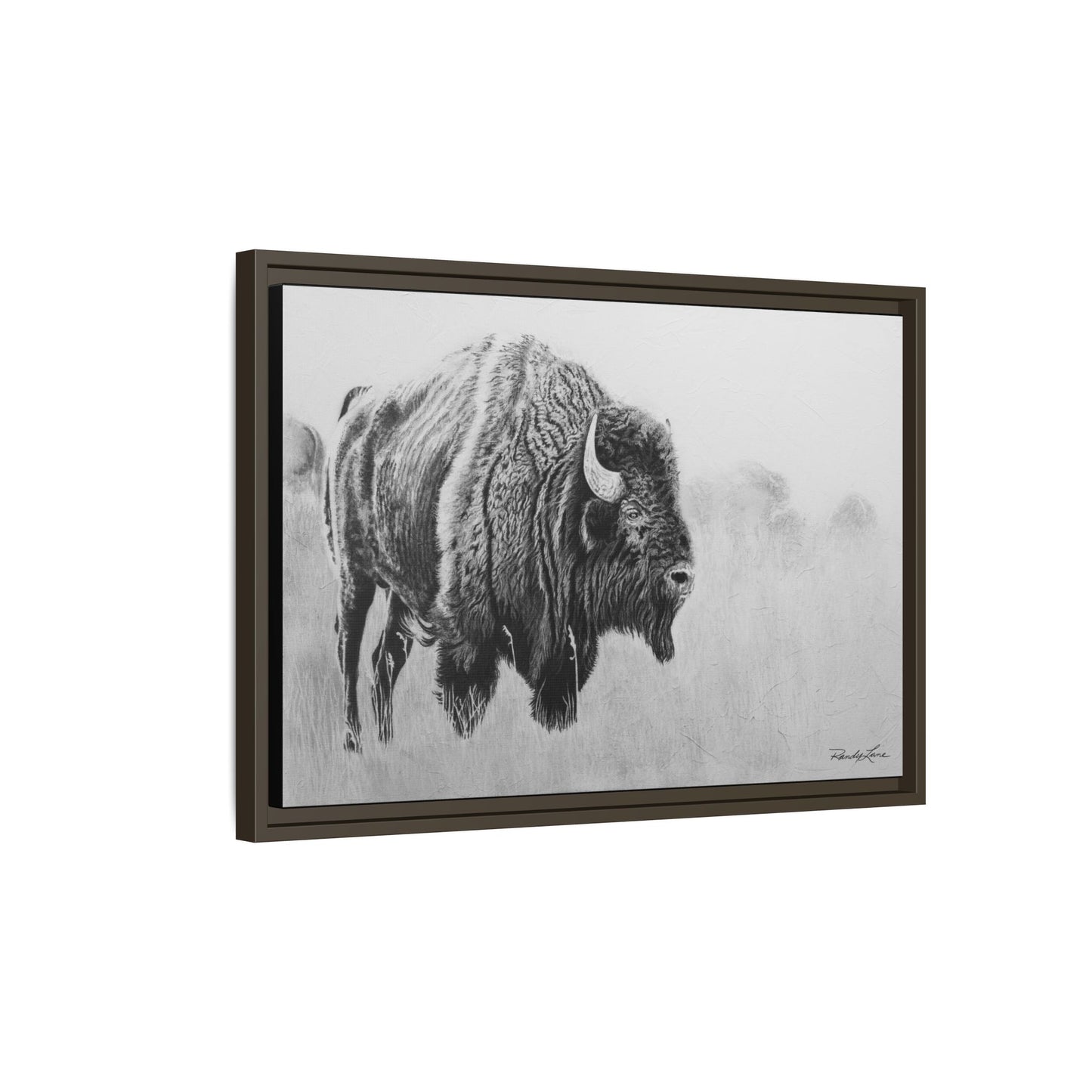 Prairie Bison, Bison Painting Framed Matte Canvas Print — Black & White Wildlife Wall Art