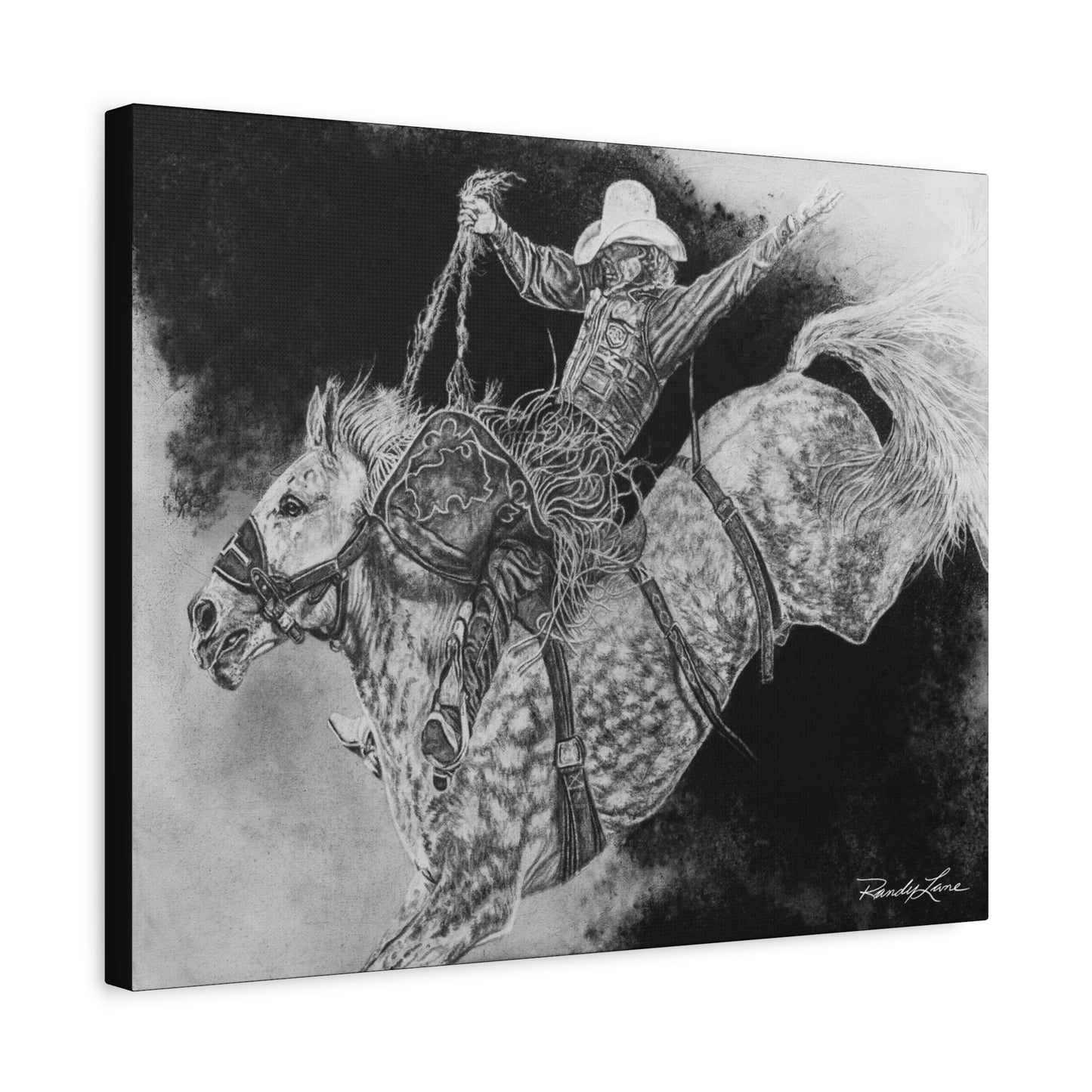 Big Grey, Rodeo Bareback Bronc Painting Canvas Wall Art — Western Rodeo Cowboy Print