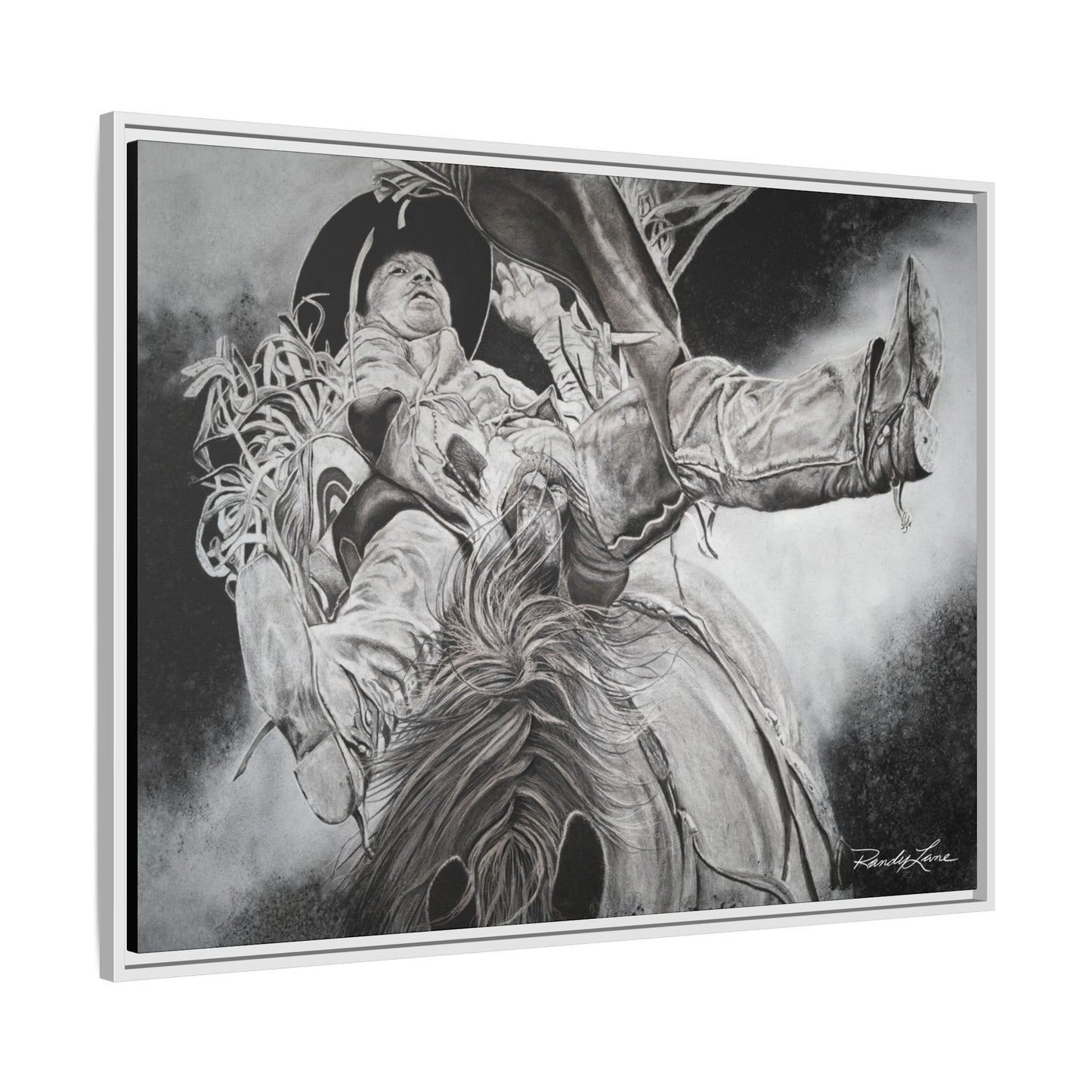 Battle Tested, Rodeo Bareback Rider Painting, Framed Matte Canvas Print
