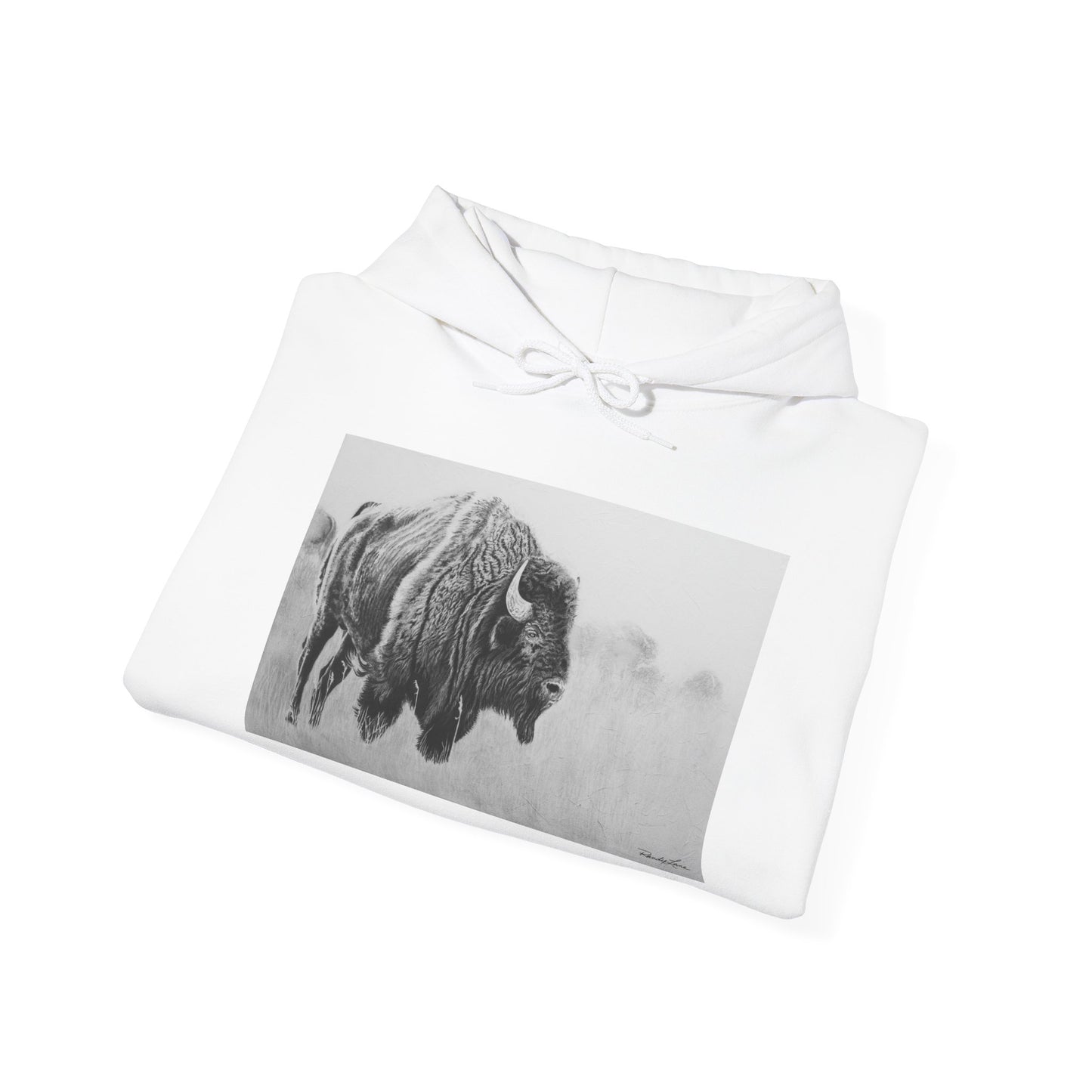 Prairie Bison, Bison Painting Hoodie — Black & White Rustic Buffalo Image Sweatshirt