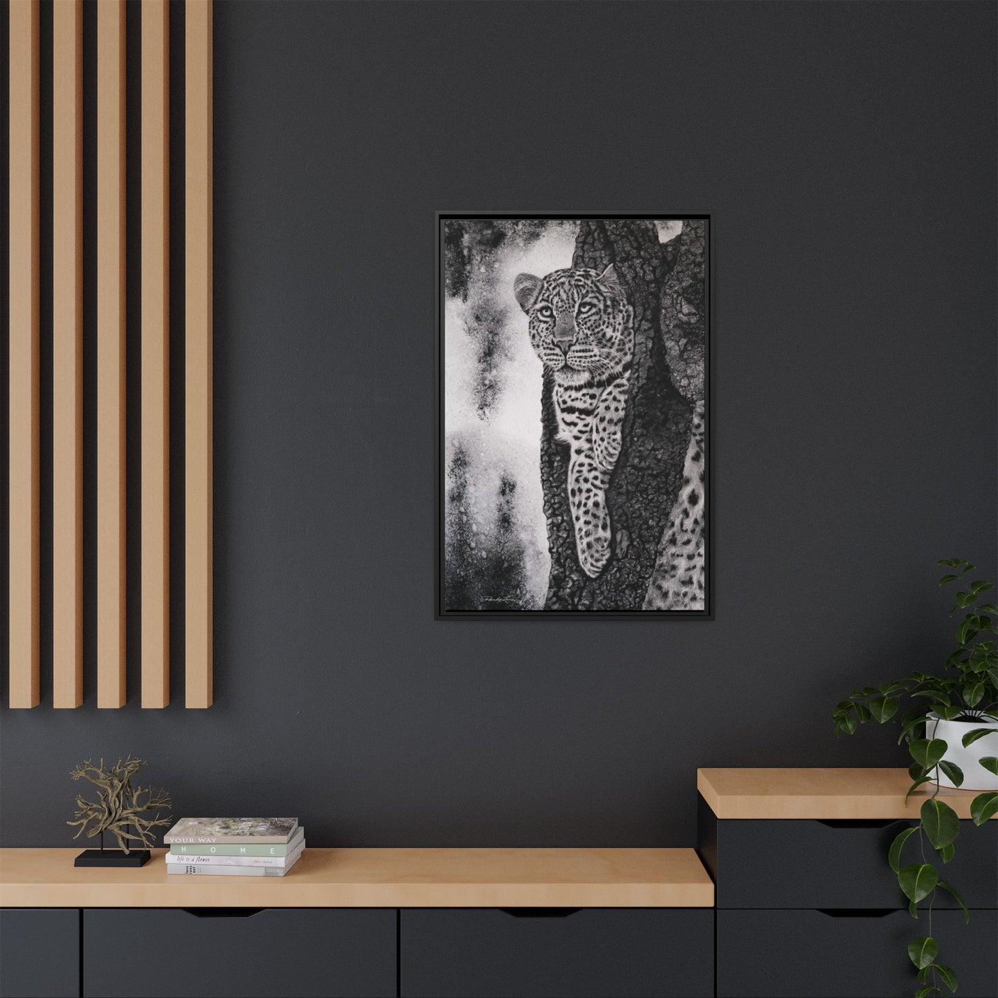Tree Hugger, Leopard Framed Matte Canvas Wall Art