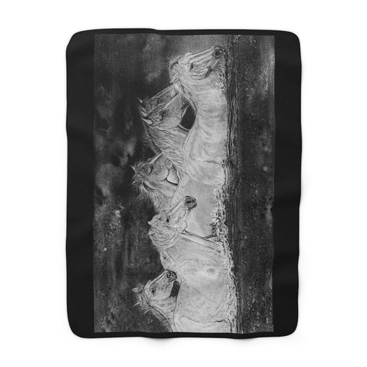 Night Swim, Horse Theme Cozy Sherpa Fleece Blanket