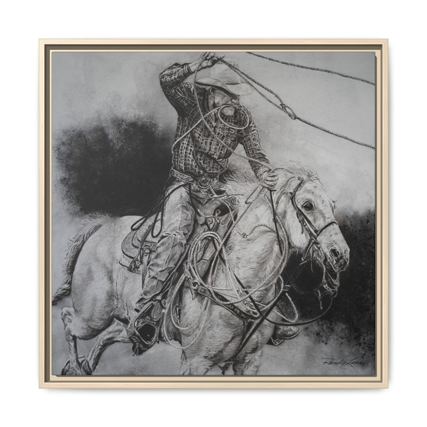 Let it Fly, Rodeo Tie-down Roper Painting, Matte Framed Stretched Canvas