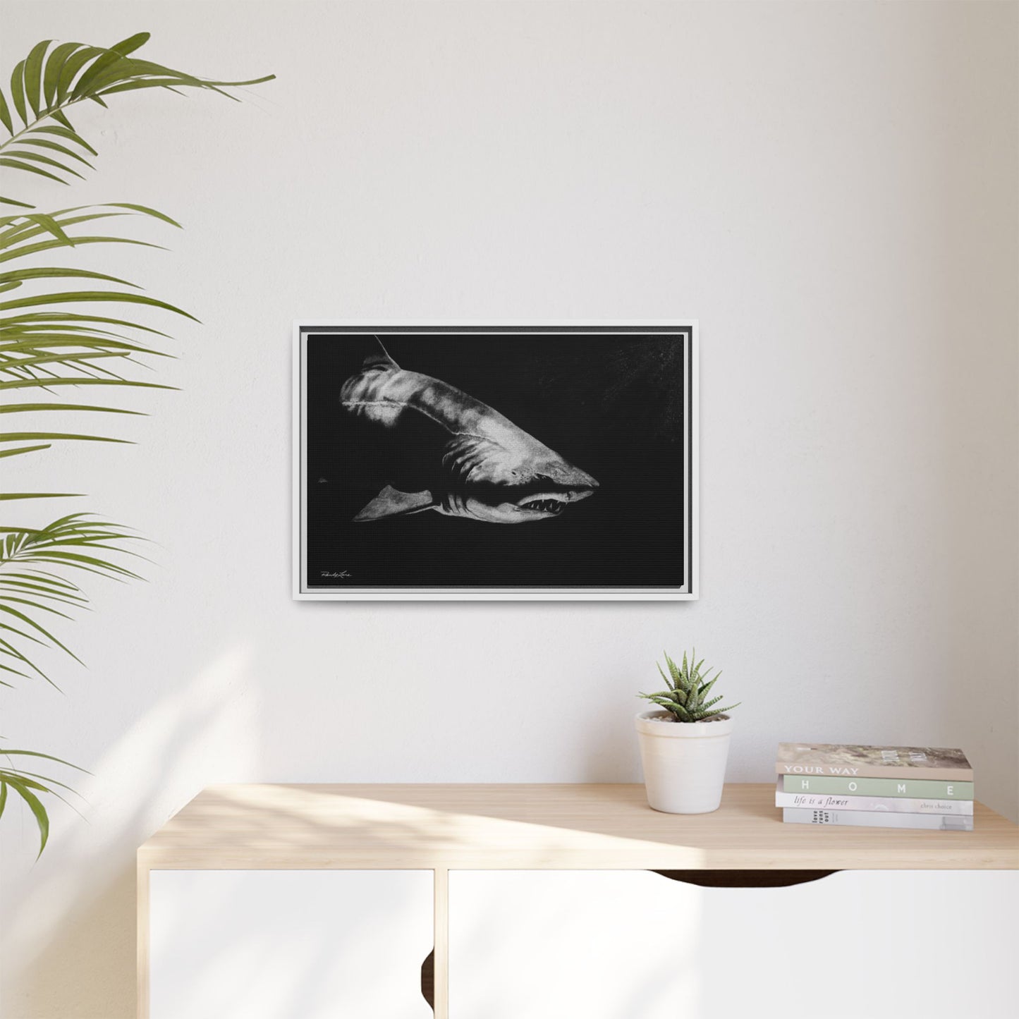 Below, Framed Shark Fine Art Print, Matte Canvas Wall Decor