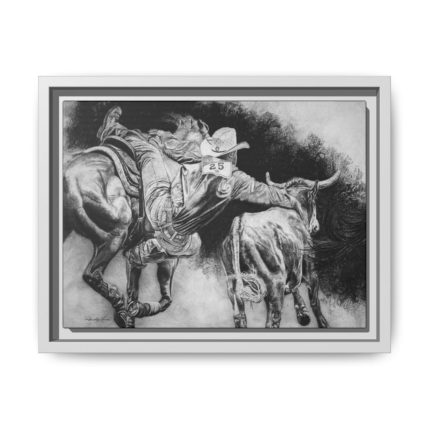 Contact. Cowboy Bulldogger Rodeo Art Framed Stretched Canvas Art