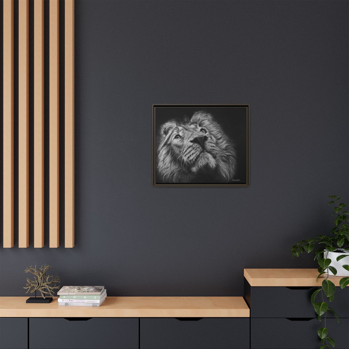 Renown, Framed Lion Canvas Art Print