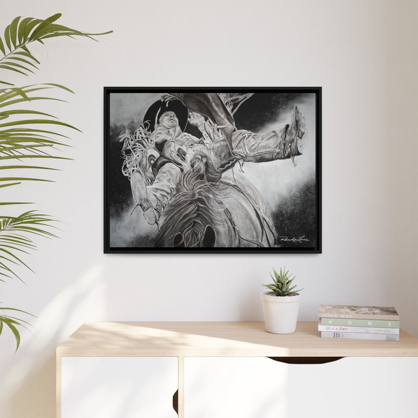 Battle Tested, Rodeo Bareback Rider Painting, Framed Matte Canvas Print