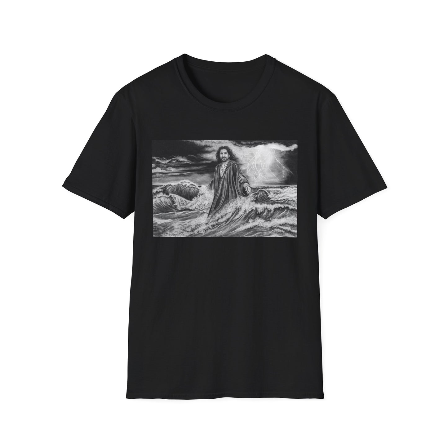 View from the Boat, Jesus Walking on Water Painting T-Shirt — Spiritual Christian Faith Tee