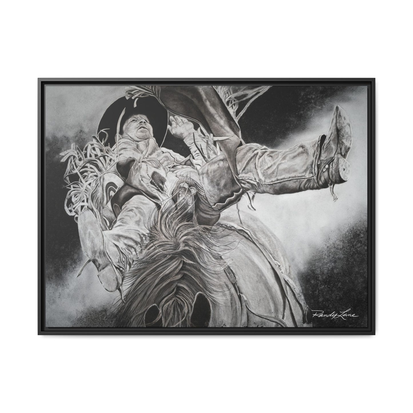 Battle Tested, Rodeo Bareback Rider Painting, Framed Matte Canvas Print