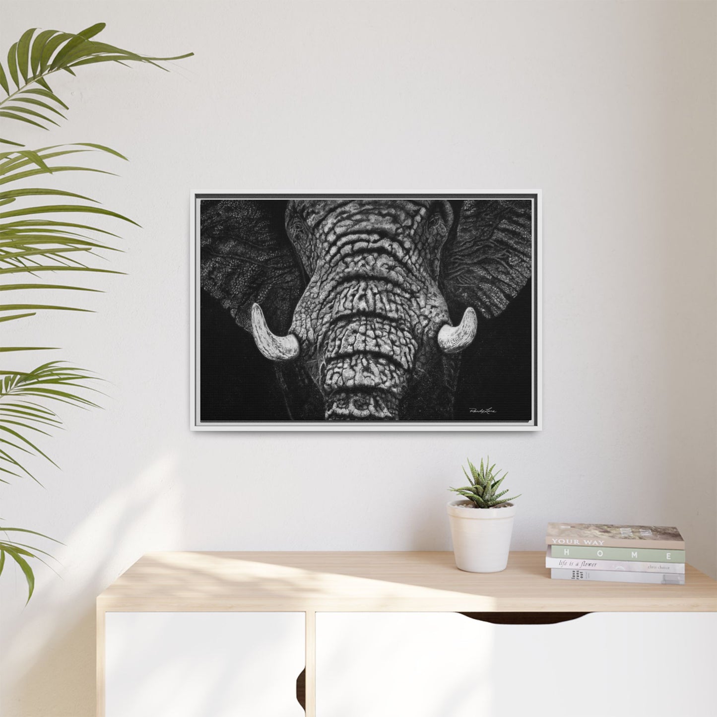 Ebony and Ivory, Elephant Portrait Framed Canvas Wall Art