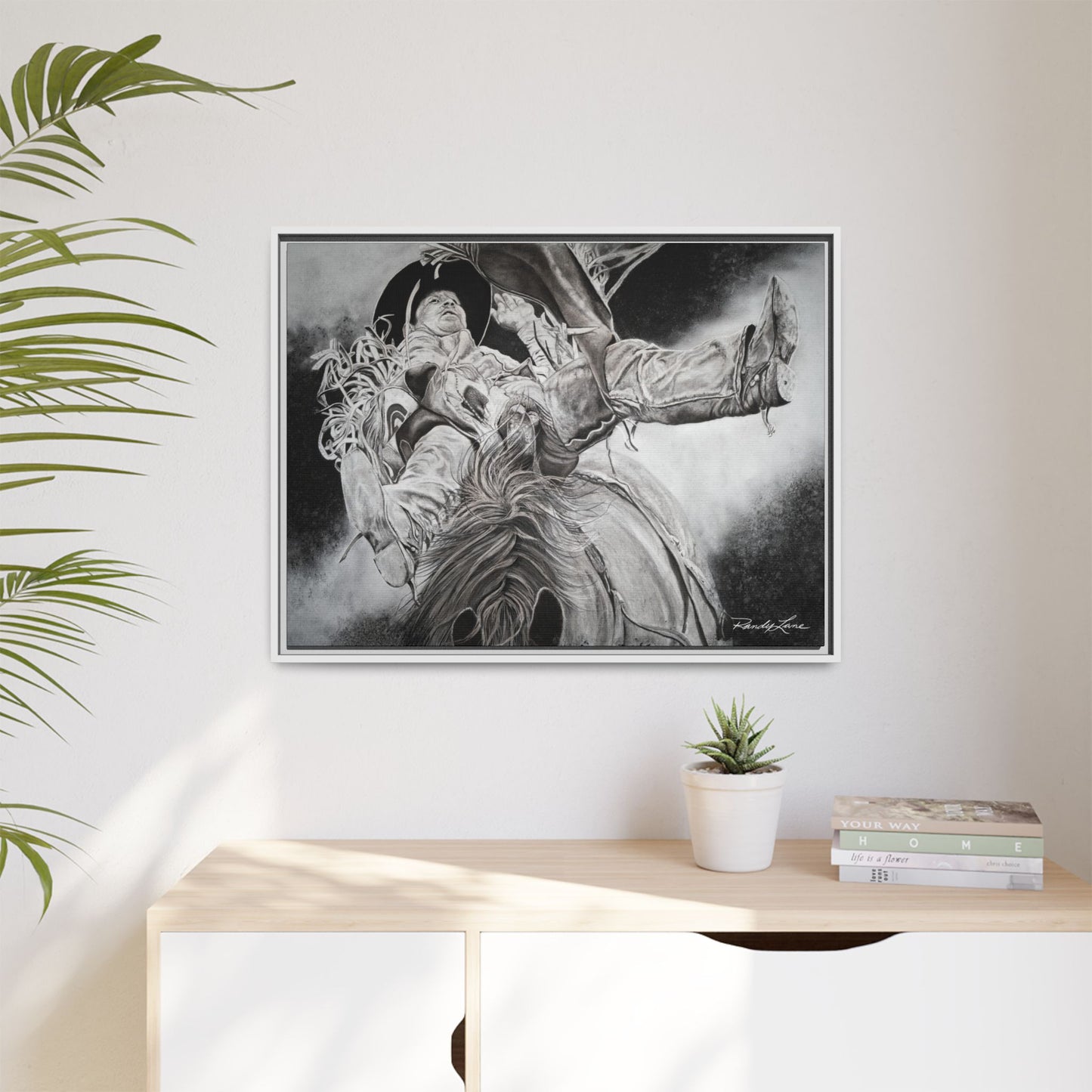 Battle Tested, Rodeo Bareback Rider Painting, Framed Matte Canvas Print