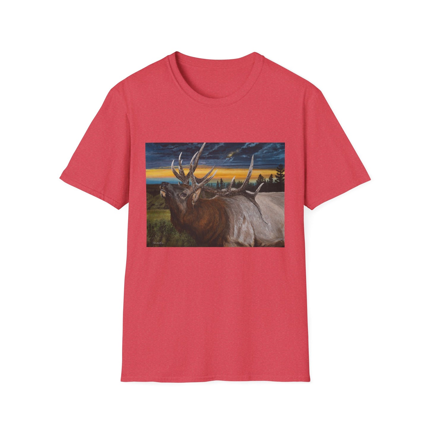 Sunset Serenade,  Elk Graphic Unisex soft T-Shirt