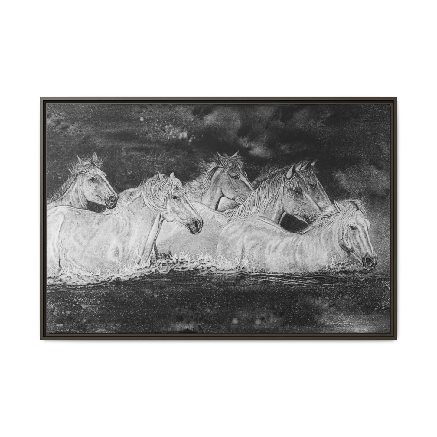 Night Swim, Framed Horse Canvas Art