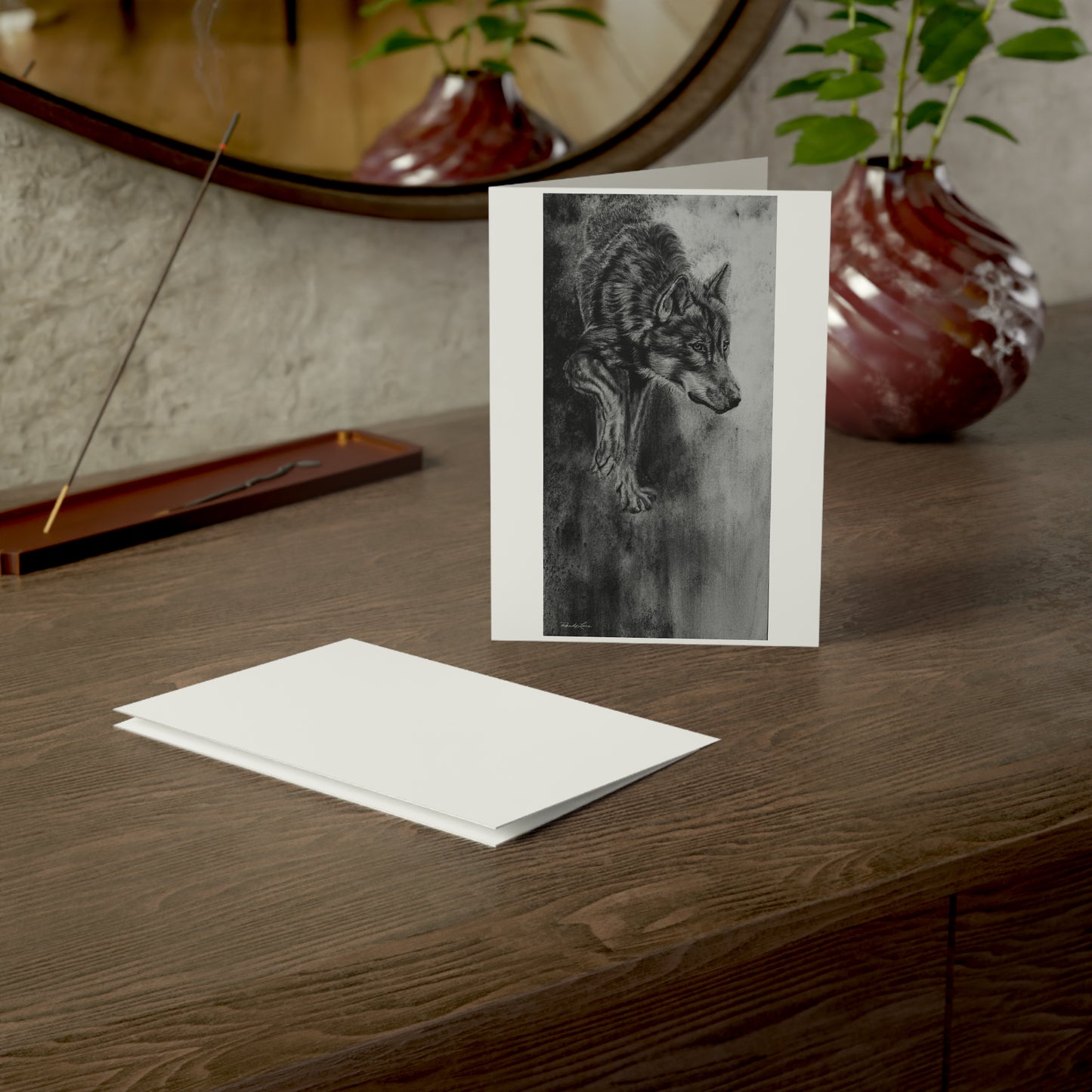 Specter, Wolf Painting Greeting Cards — Pack of 1/10/30/50 Hand-Drawn Wildlife Note Cards