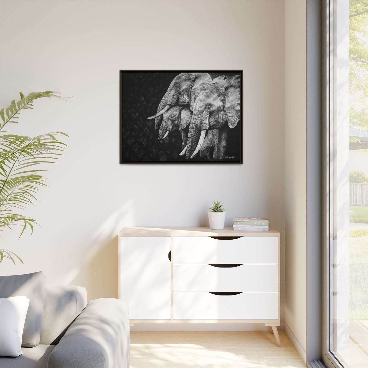 Brushland Bond. Elephant Art Framed Stretched Matte Canvas Print