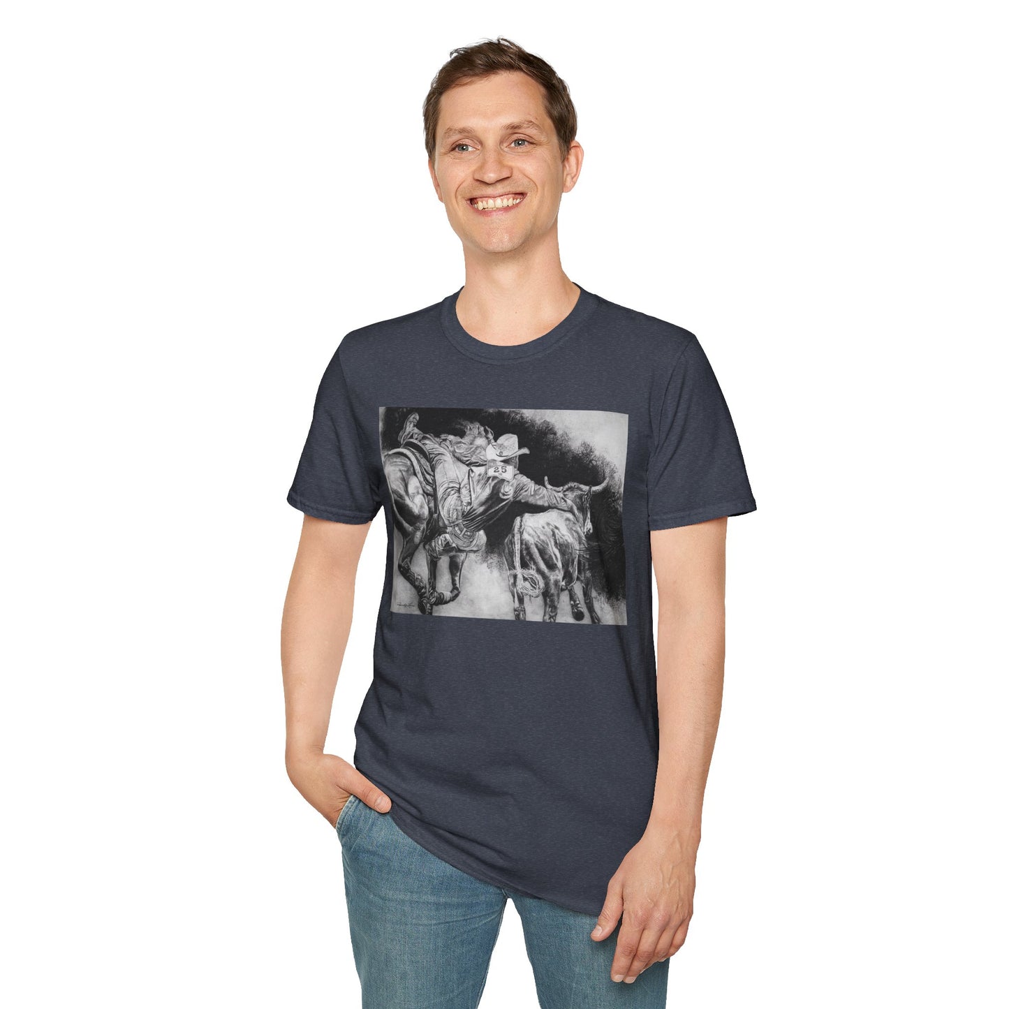 Contact. Cowboy Bulldogger Rodeo Art Unisex Softstyle T-Shirt