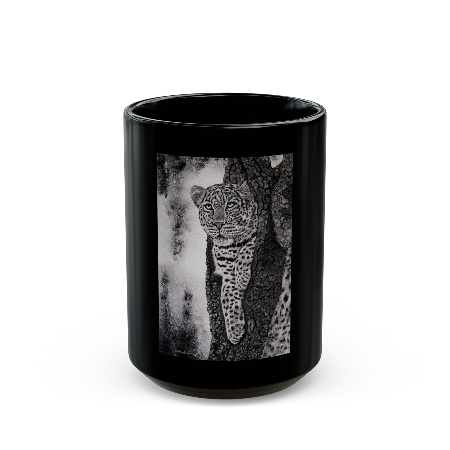 Tree Hugger, Leopard Black Mug