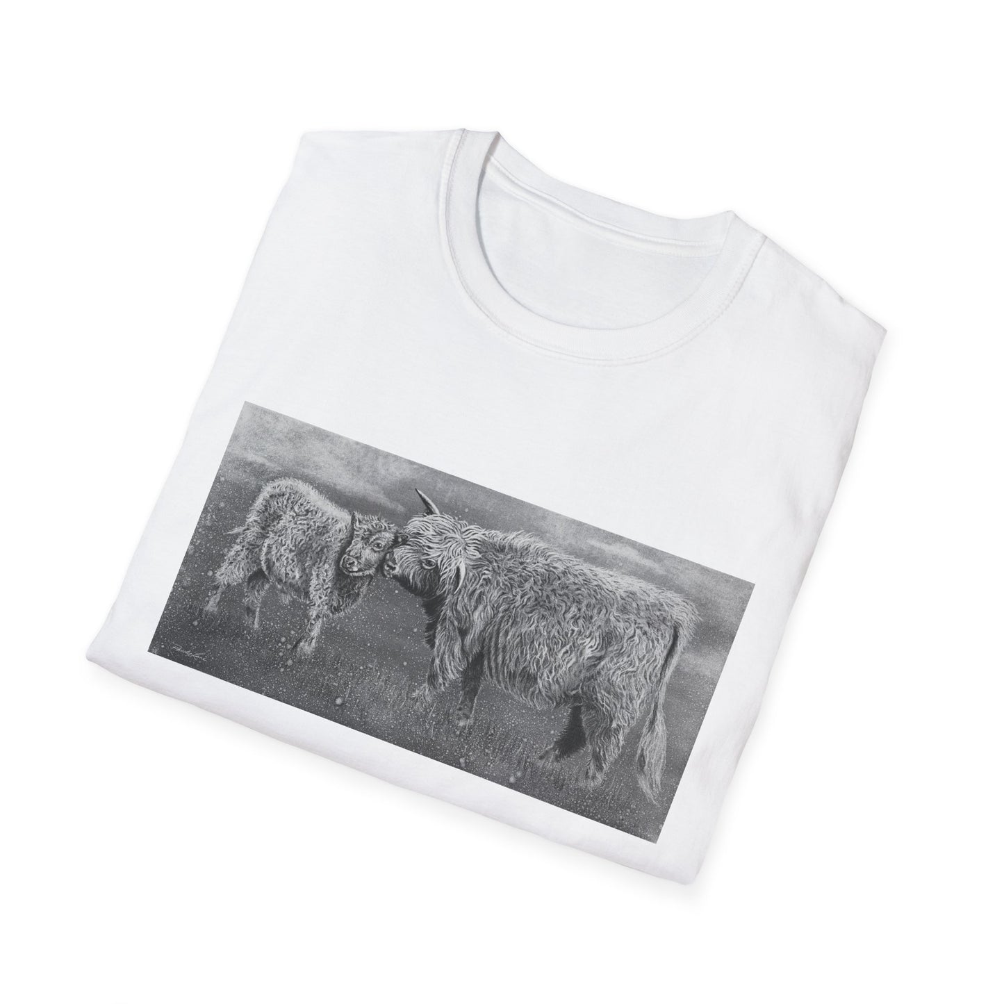 Highland Love, Highland Cow Print Unisex Softstyle T-Shirt