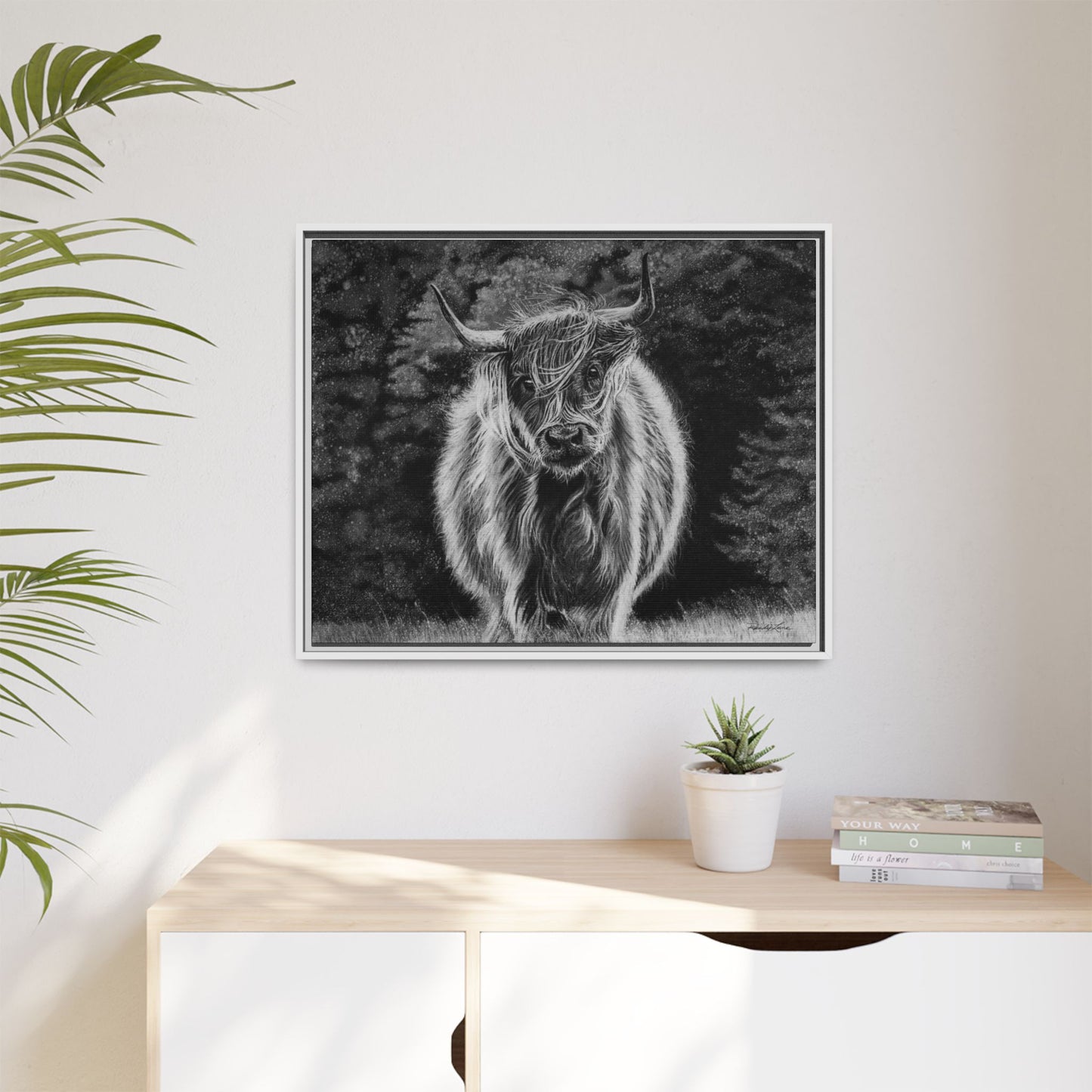 Ragamuffin. Highland Cow Framed Stretched Matte Canvas Print